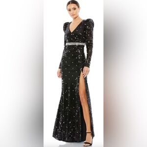 Mac Duggal Black Sequin Long Sleeve Gown